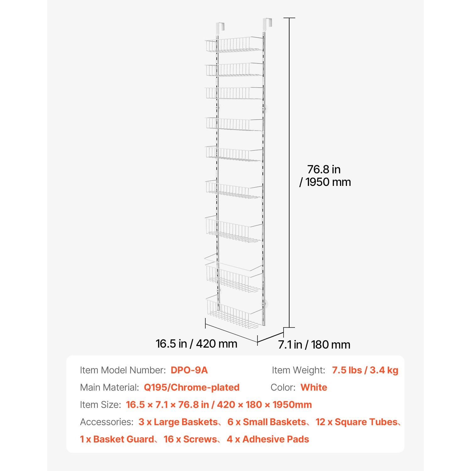 9-Tier Over The Door Pantry Organizer Hanging Storage Rack Adjustable Kitchen_voghion.com